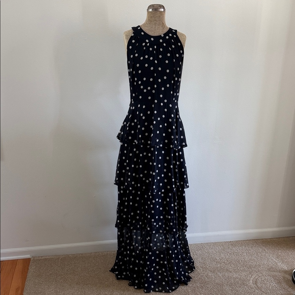 Tommy Hilfiger Navy/White Polka Dot Tiered Maxi Dress- Size 12